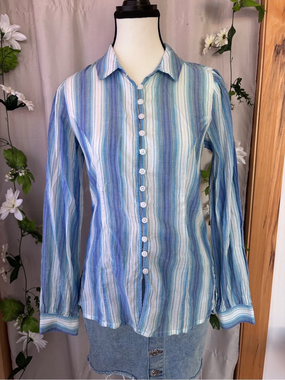 Urban outfitters Blue & White Striped Button-Down Shirt with Open Back